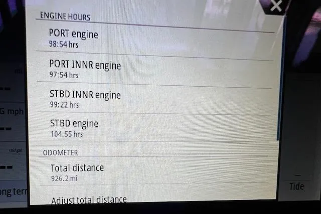  Yacht Photos Pics 2024 Invincible 46 Catamaran engine hours and odometer display.