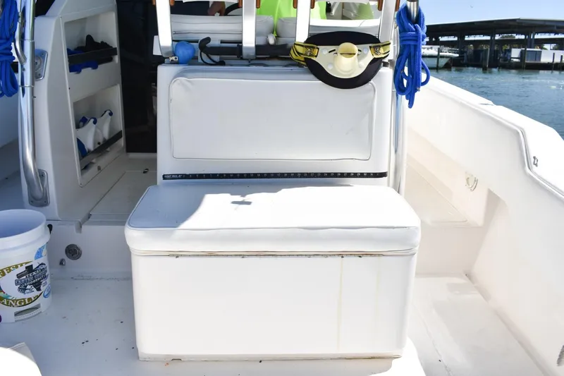 Black Friday Yacht Photos Pics 2008 Contender 36 Fish Around boat interior with seating and storage.