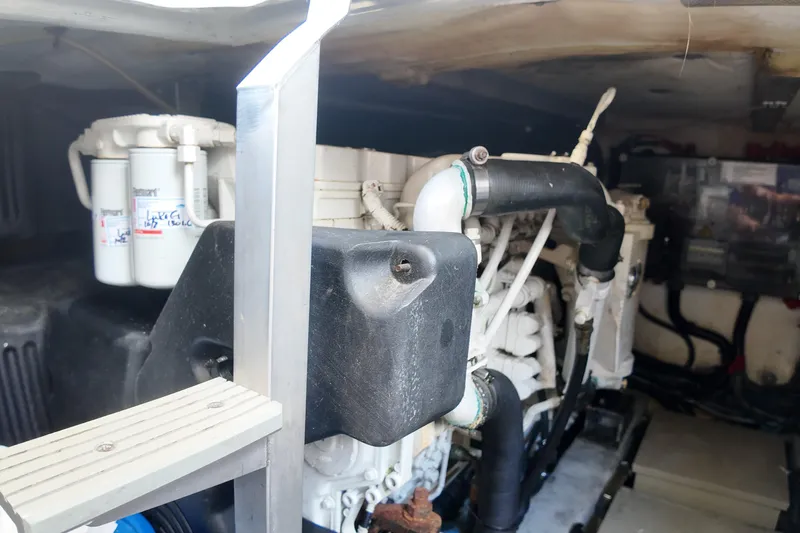  Yacht Photos Pics Engine compartment of a 2012 Azimut 40 FLY yacht, showcasing mechanical components.