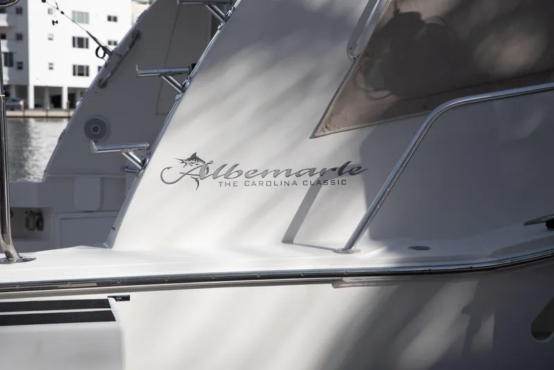 Moana Here Yacht Photos Pics 2015 Albemarle 360 Express Fisherman boat with logo detail.