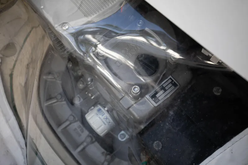 Moana Here Yacht Photos Pics Engine compartment of a 2015 Albemarle 360 Express Fisherman boat, showcasing mechanical components.