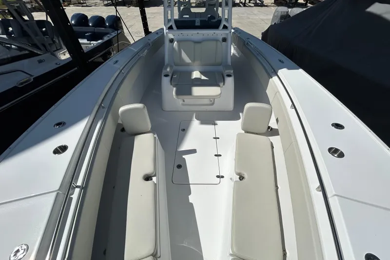  Yacht Photos Pics 2022 Cape Horn 36 boat interior with white seating and spacious deck layout.