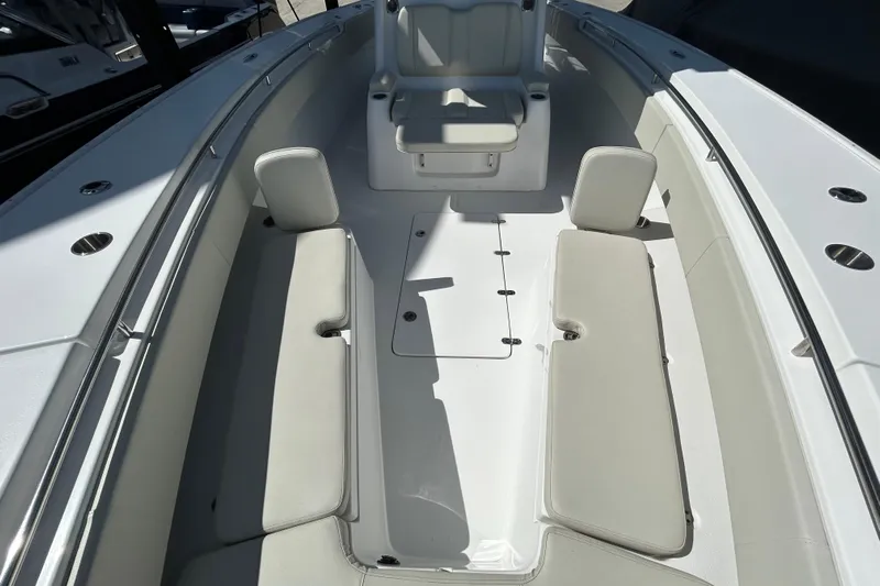  Yacht Photos Pics 2022 Cape Horn 36 boat interior with cushioned seating and sleek design.