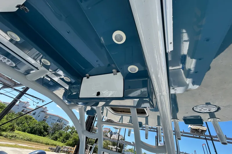  Yacht Photos Pics 2022 Cape Horn 36 boat interior with blue and white detailing, showcasing modern design.