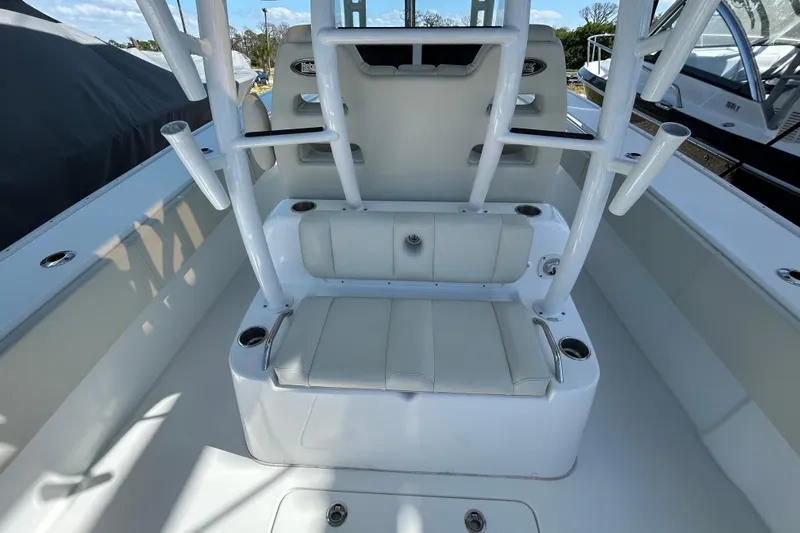  Yacht Photos Pics 2022 Cape Horn 36 boat interior with white seating and rod holders.