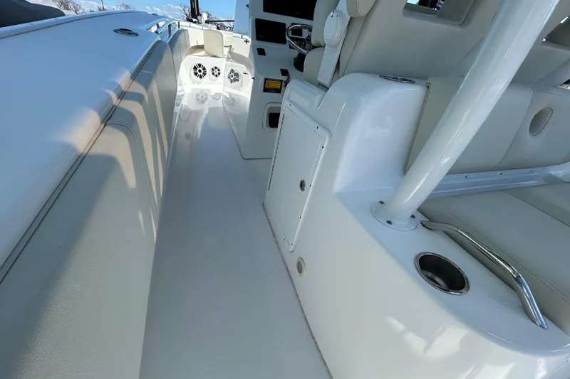  Yacht Photos Pics 2022 Cape Horn 36 boat interior with white seating and modern design.