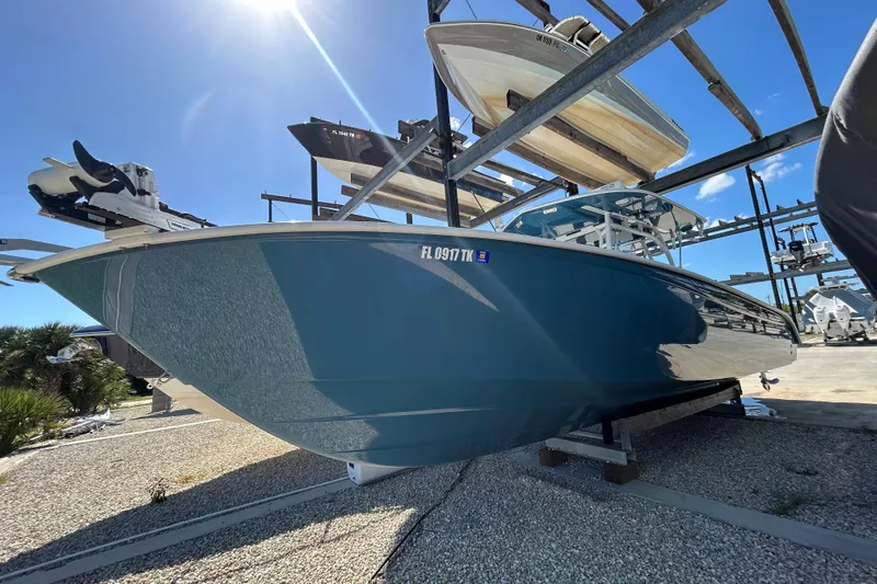  Yacht Photos Pics 2022 Cape Horn 36 boat in storage, blue hull, sunny day.