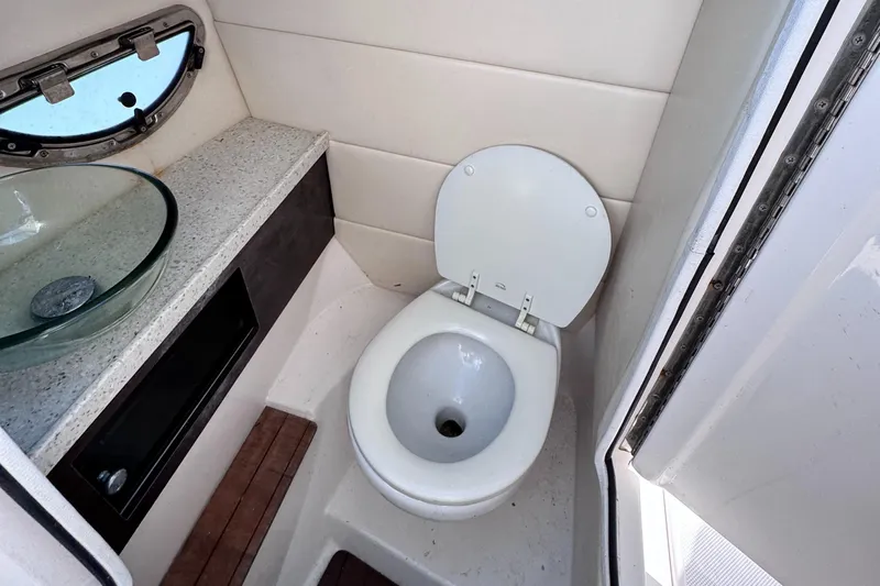  Yacht Photos Pics 2018 Regal 29 OBX boat bathroom with toilet and sink.