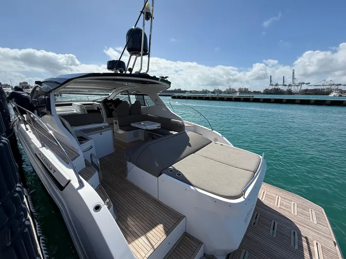 Relax Josephine Yacht Photos Pics Azimut Atlantis 45 yacht, 2022 model, docked in a sunny marina.