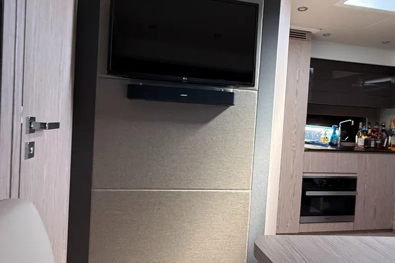 Relax Josephine Yacht Photos Pics Interior of 2022 Azimut Atlantis 45 yacht with modern kitchen and entertainment system.