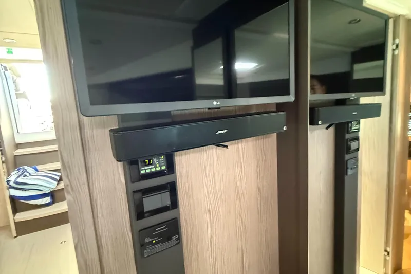 Relax Josephine Yacht Photos Pics Interior of 2022 Azimut Atlantis 45 yacht with TV and sound system.