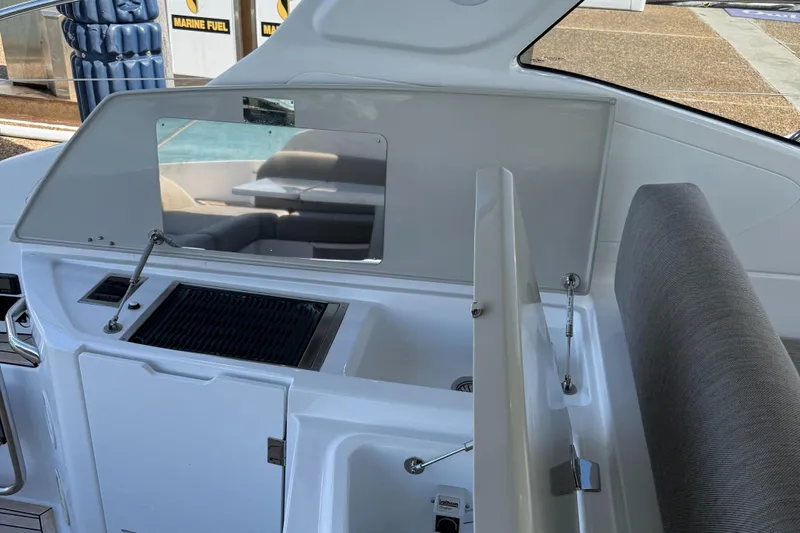 Relax Josephine Yacht Photos Pics Azimut Atlantis 45 yacht interior, 2022 model, featuring a sleek kitchenette area.