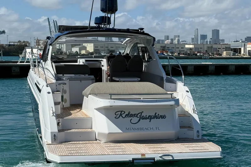 Relax Josephine Yacht Photos Pics Azimut Atlantis 45 yacht, 2022 model, docked in Miami Beach, Florida.