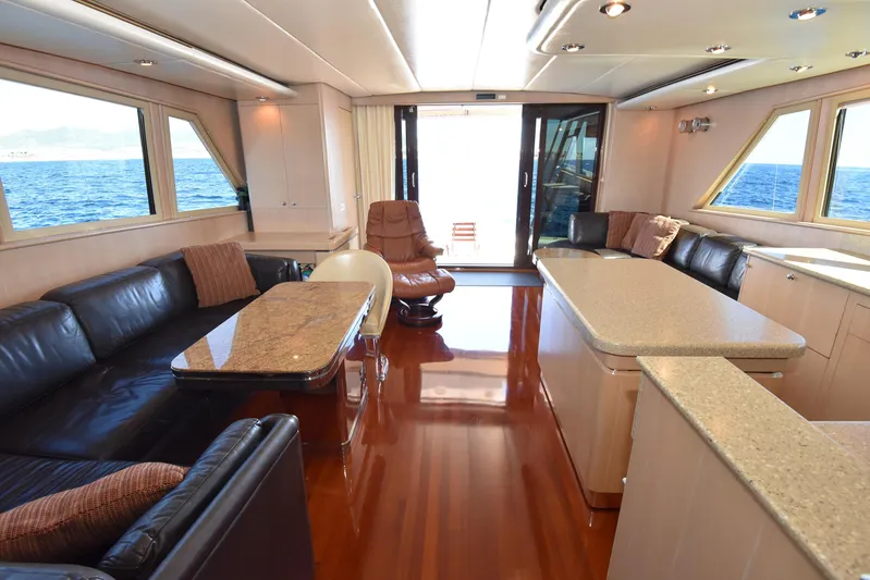 Talisman Yacht Photos Pics Luxurious interior of a 1989 Striker 62 Convertible yacht.