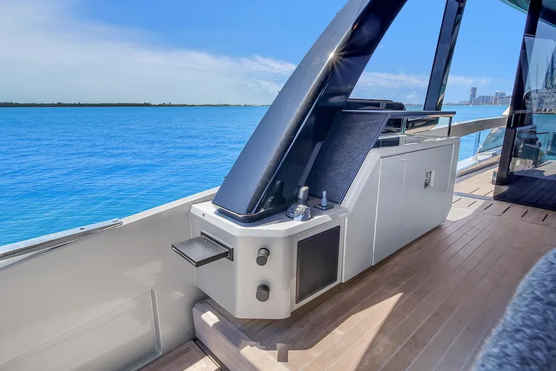  Yacht Photos Pics Luxurious 2021 Explorer 62 yacht deck with sleek design and ocean view.