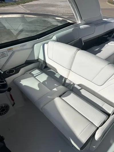 Only A Formula Yacht Photos Pics 2025 Formula 310 Bowrider interior with white leather seating and modern design.