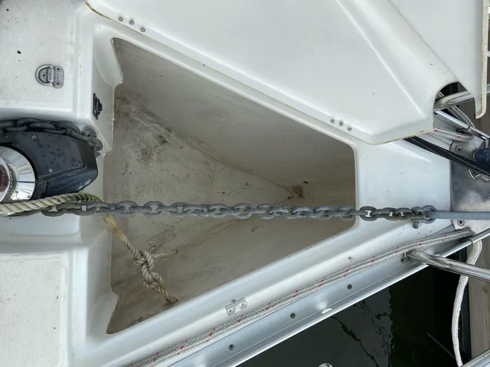 Windsome Yacht Photos Pics Anchor chain locker on a 2006 Beneteau Oceanis 373 sailboat.