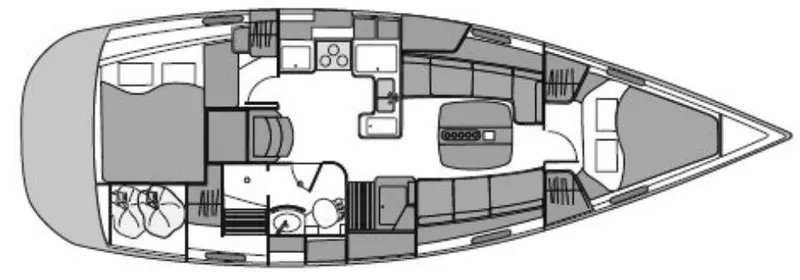Windsome Yacht Photos Pics Floor plan of a 2006 Beneteau Oceanis 373 sailboat, showing interior layout and cabin arrangement.