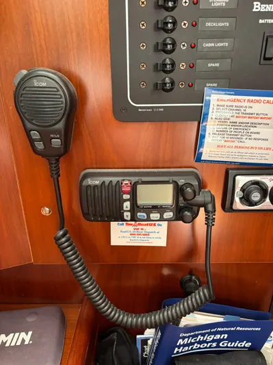 Windsome Yacht Photos Pics VHF radio and control panel on 2006 Beneteau Oceanis 373 sailboat.