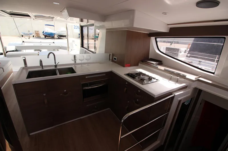  Yacht Photos Pics Modern kitchen interior of 2022 Bali 4.6 yacht with sleek design and appliances.