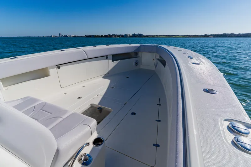  Yacht Photos Pics 2012 SeaVee 390B boat interior with spacious seating and ocean view.