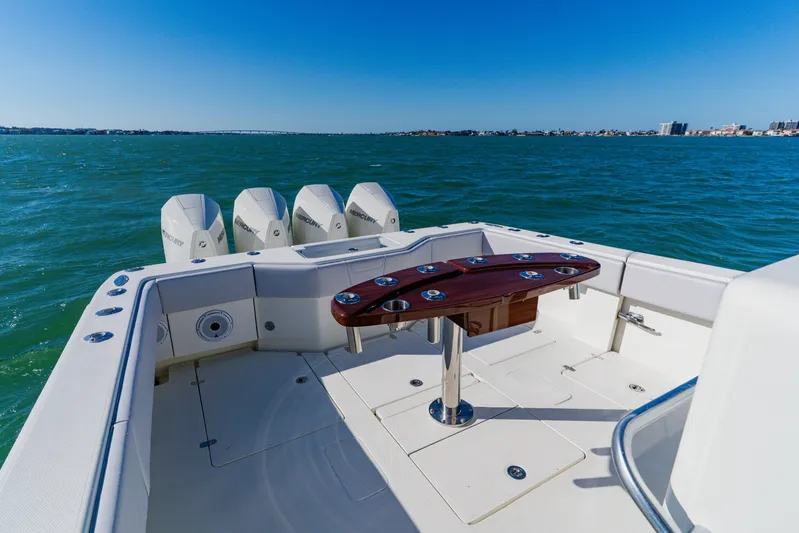  Yacht Photos Pics 2012 SeaVee 390B boat with four outboard engines on open water.