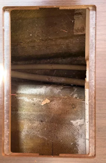 Blue Pearl Too Yacht Photos Pics Interior view of a 2017 Lagoon 42 yacht, showing a compartment with visible pipes.