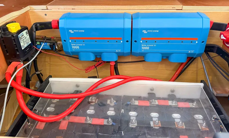 Blue Pearl Too Yacht Photos Pics Electrical setup with Victron Energy Lynx Power In 1000 on Lagoon 42, 2017 model.