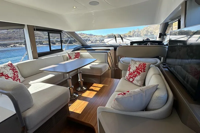  Yacht Photos Pics Luxurious interior of 2023 Princess F45 yacht with elegant seating and scenic views.