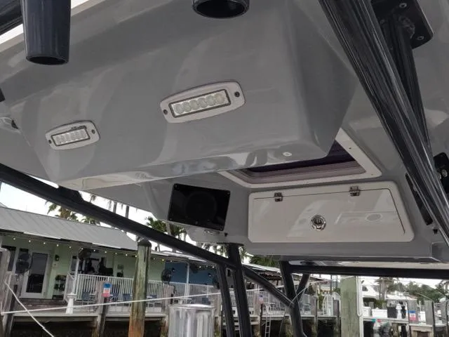  Yacht Photos Pics 2017 Sea Fox 288 Commander boat interior with LED lights and storage compartments.