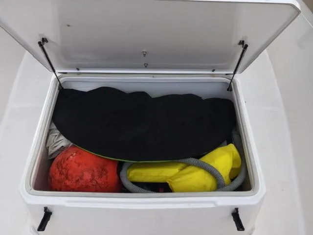  Yacht Photos Pics Open storage compartment on 2017 Sea Fox 288 Commander boat with various equipment.