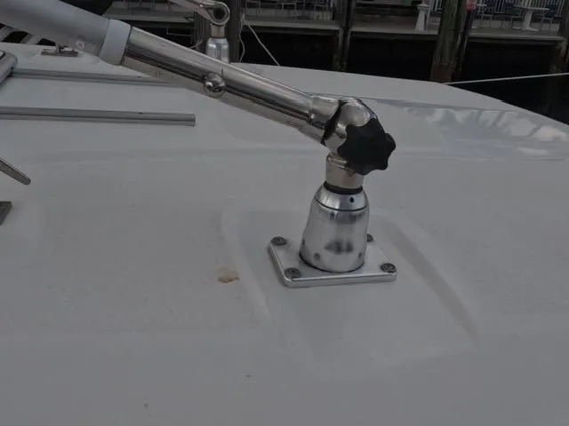  Yacht Photos Pics Close-up of a 2017 Sea Fox 288 Commander boat's metal fixture on deck.