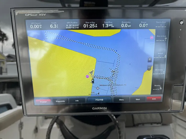  Yacht Photos Pics Garmin GPS display on 2017 Sea Fox 288 Commander boat showing navigation map.