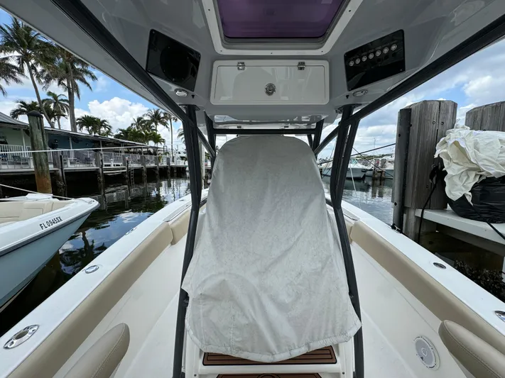  Yacht Photos Pics 2017 Sea Fox 288 Commander boat interior at a marina dock.