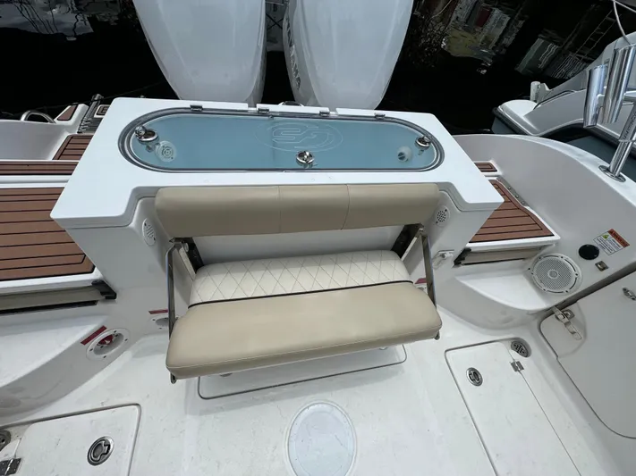  Yacht Photos Pics 2017 Sea Fox 288 Commander boat interior with seating and storage.