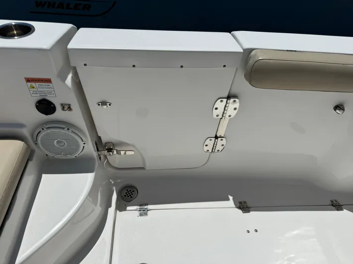  Yacht Photos Pics 2017 Sea Fox 288 Commander boat interior with seating and speaker.