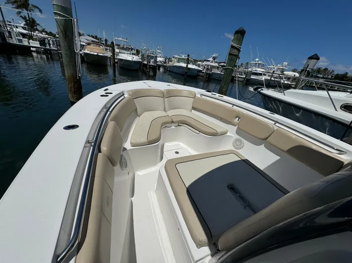  Yacht Photos Pics 2017 Sea Fox 288 Commander boat with spacious seating at marina.