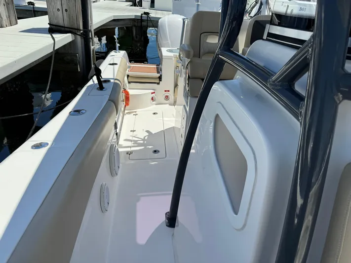  Yacht Photos Pics 2017 Sea Fox 288 Commander boat interior, featuring seating and deck details.