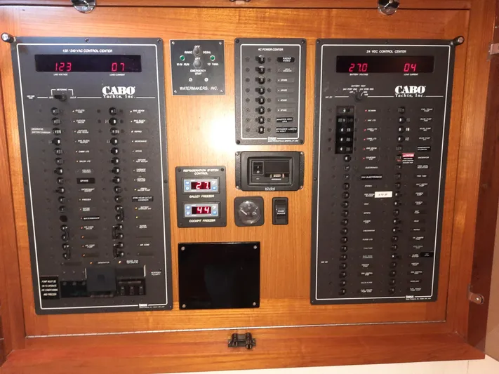Foam O Yacht Photos Pics Electrical control panel of Cabo 45 Express yacht, year 2000.