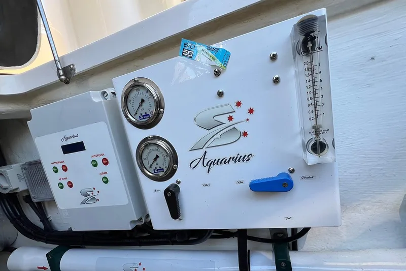 Kahala Yacht Photos Pics Control panel of a 2005 Maritimo M60 yacht featuring Aquarius watermaker system.