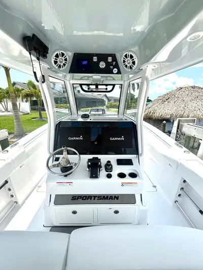  Yacht Photos Pics 2024 Sportsman 322 Open boat interior with advanced navigation and control systems.