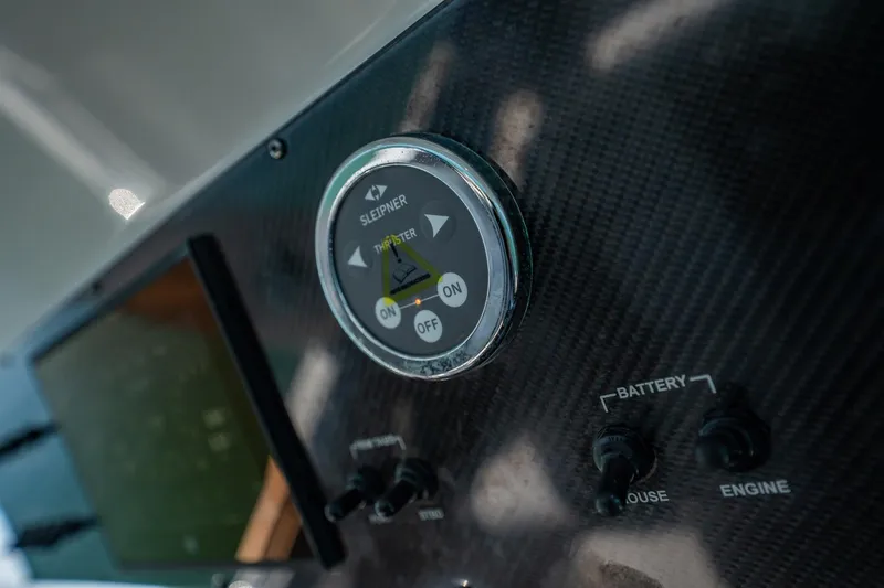  Yacht Photos Pics 2024 Cigarette 42' Auroris control panel with Sleipner thruster and battery switches.