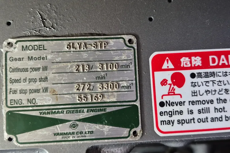 Burnin Daylight Yacht Photos Pics Yanmar diesel engine plate on 1983 Grand Banks 42 Classic, model 6LYA-STP.