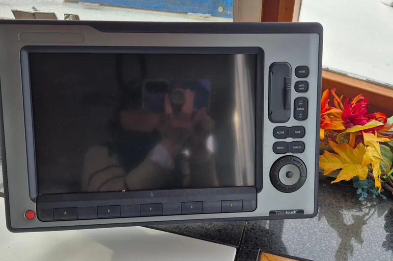 Burnin Daylight Yacht Photos Pics Navigation system on 1983 Grand Banks 42 Classic yacht, with autumn leaves decor.