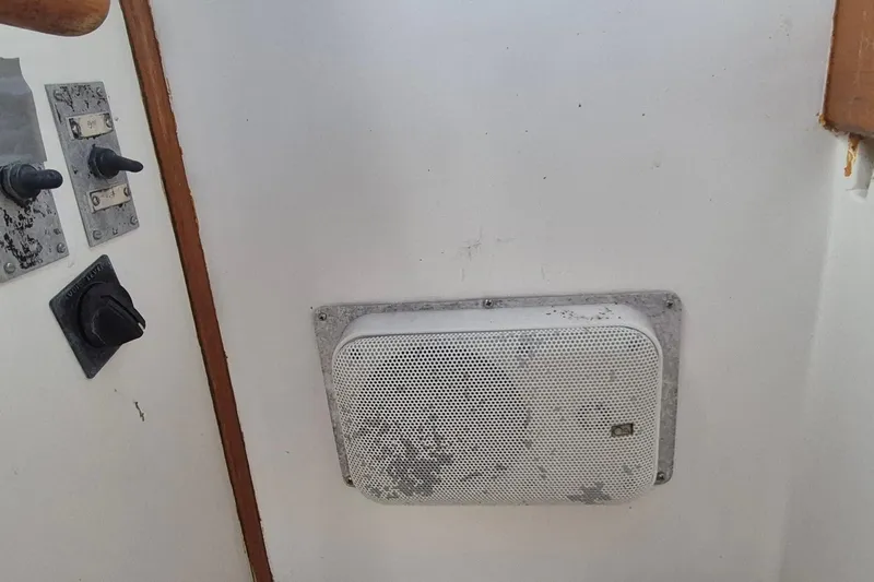 Burnin Daylight Yacht Photos Pics Control panel and vent on 1983 Grand Banks 42 Classic boat interior.