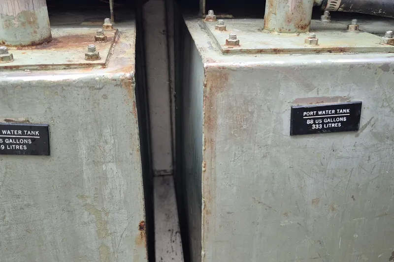 Burnin Daylight Yacht Photos Pics Port water tank on 1983 Grand Banks 42 Classic, 88 US gallons capacity.