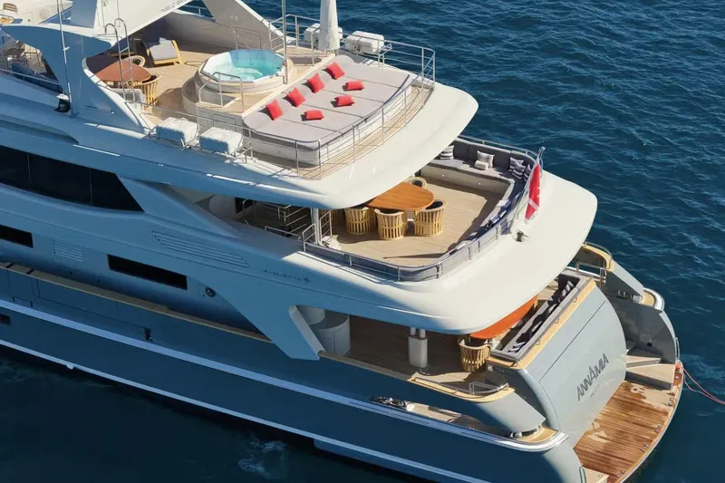  Yacht Photos Pics Luxurious 2007 Baglietto 43 yacht with spacious decks and elegant design on the ocean.