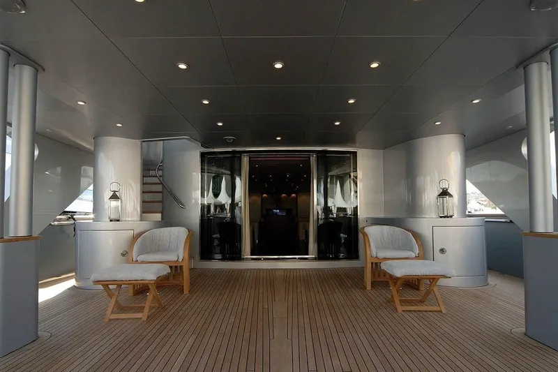  Yacht Photos Pics Luxurious 2007 Baglietto 43 yacht deck with elegant seating and modern lighting.