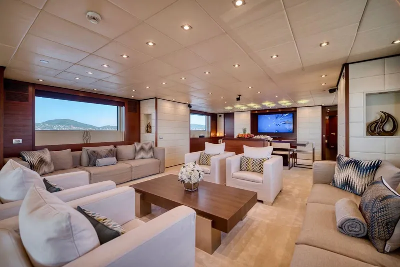  Yacht Photos Pics Luxurious interior of 2007 Baglietto 43 yacht with elegant seating and modern decor.