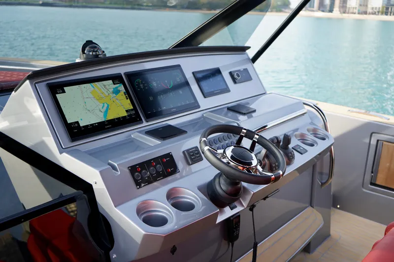  Yacht Photos Pics Helm of 2025 Pardo Yachts P43 with advanced navigation displays and controls.